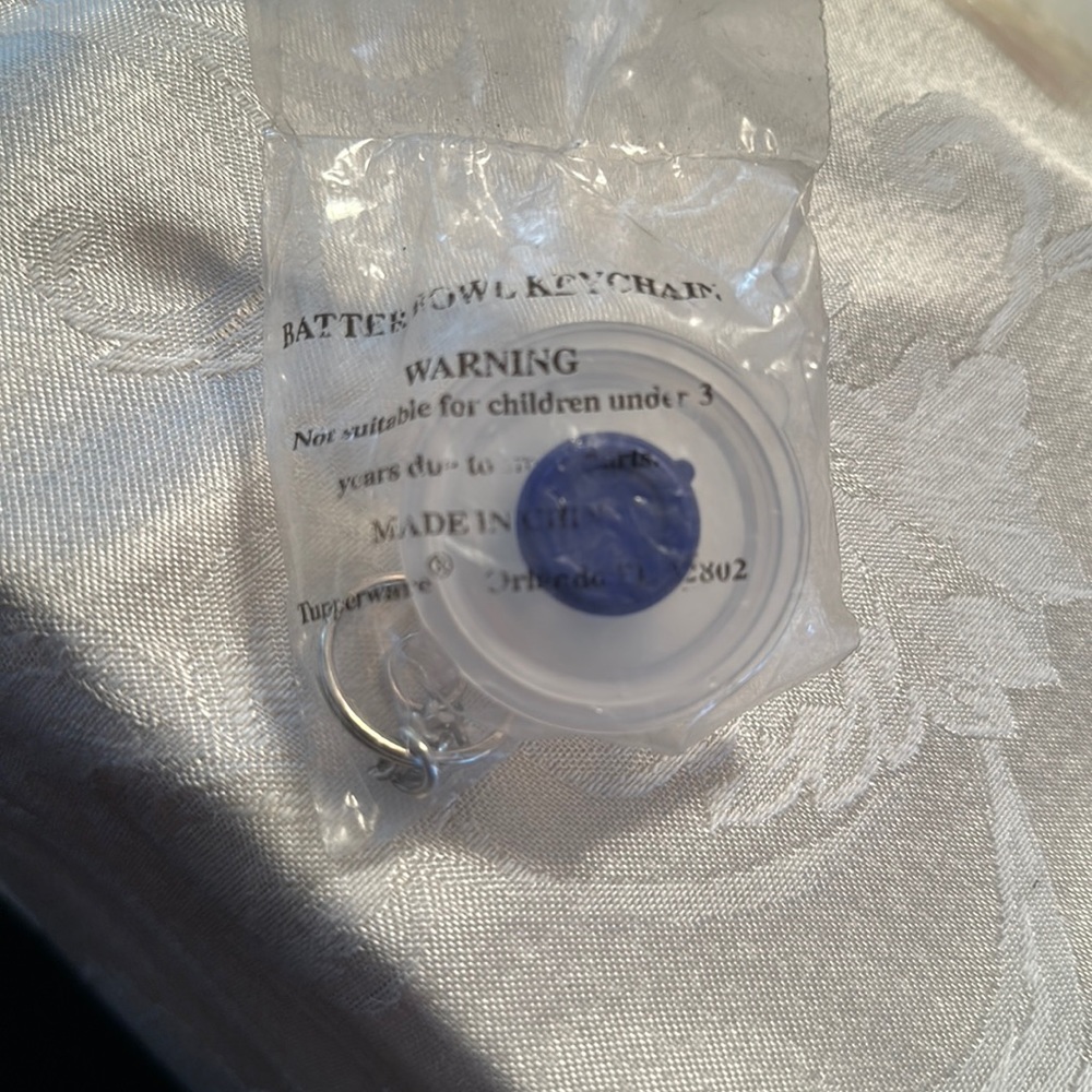 Miniature tupperware batter bowl keychain